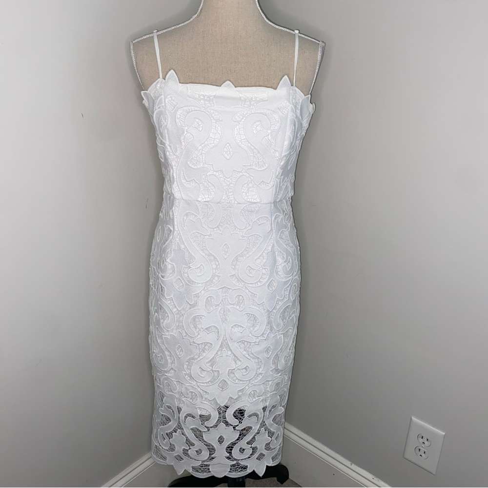 Bardot white crochet lace overlay spaghetti strap midi dress size 8 Medium